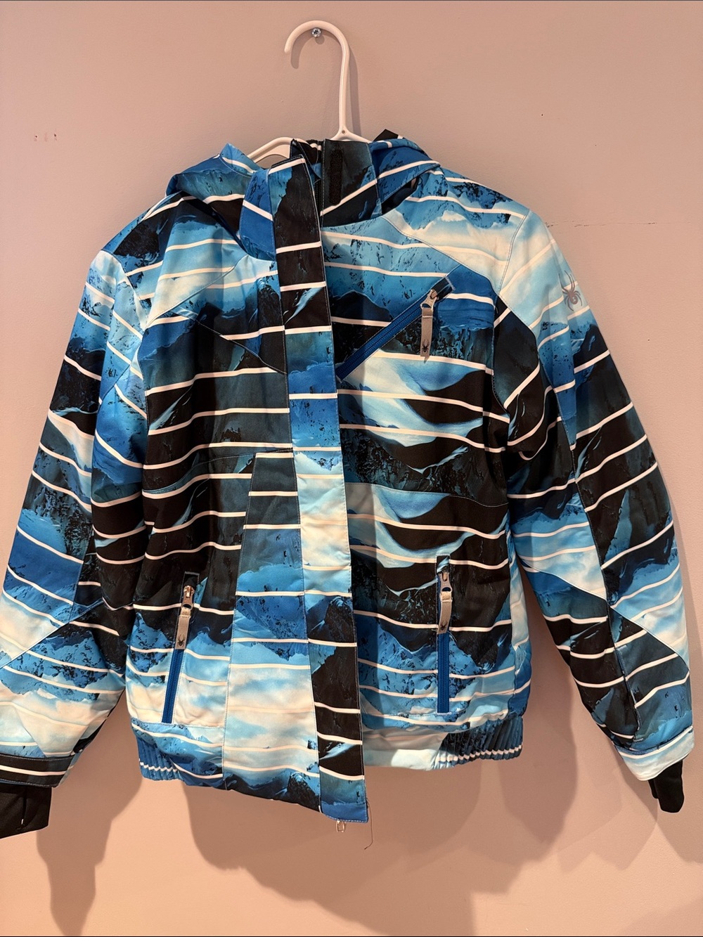 Spyder Kids Blue & Black Striped Puffer Jacket